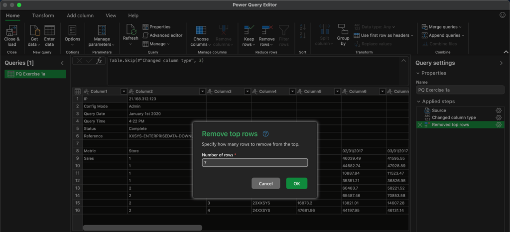 Prompt to specify rows