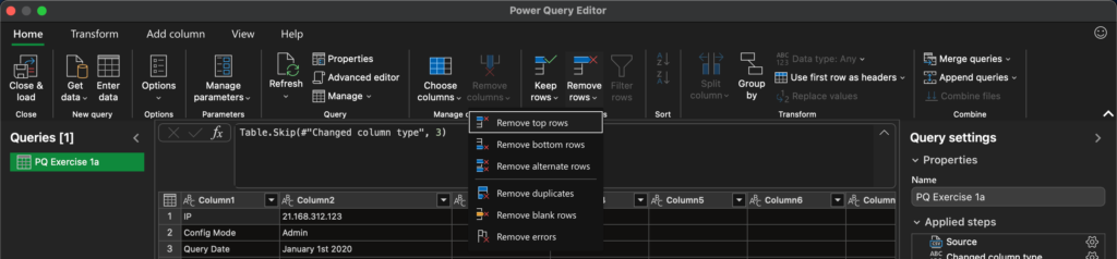 Power Query - Removing top Rows